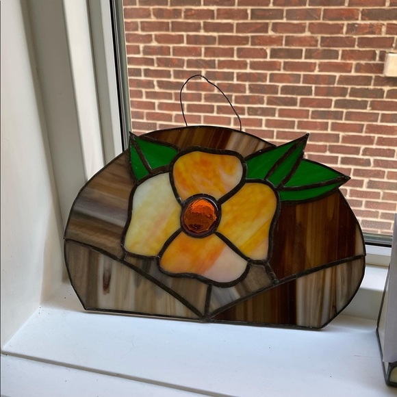Vintage Stained glass flower art & letter/receipt/organizer - Picture 7 of 8